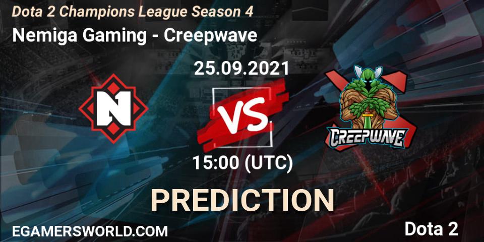 Nemiga Gaming vs Creepwave: Betting TIp, Match Prediction. 25.09.2021 at 15:00. Dota 2, Dota 2 Champions League Season 4
