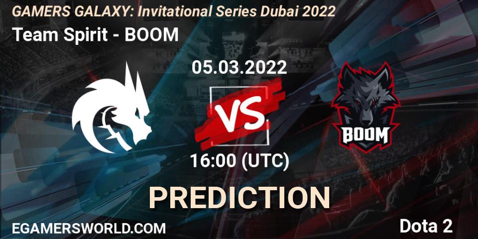 Team Spirit vs BOOM: Betting TIp, Match Prediction. 05.03.2022 at 15:57. Dota 2, GAMERS GALAXY: Invitational Series Dubai 2022