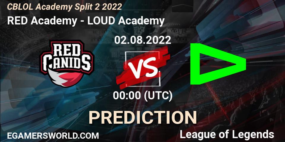 RED Academy vs LOUD Academy: Betting TIp, Match Prediction. 02.08.2022 at 00:00. LoL, CBLOL Academy Split 2 2022