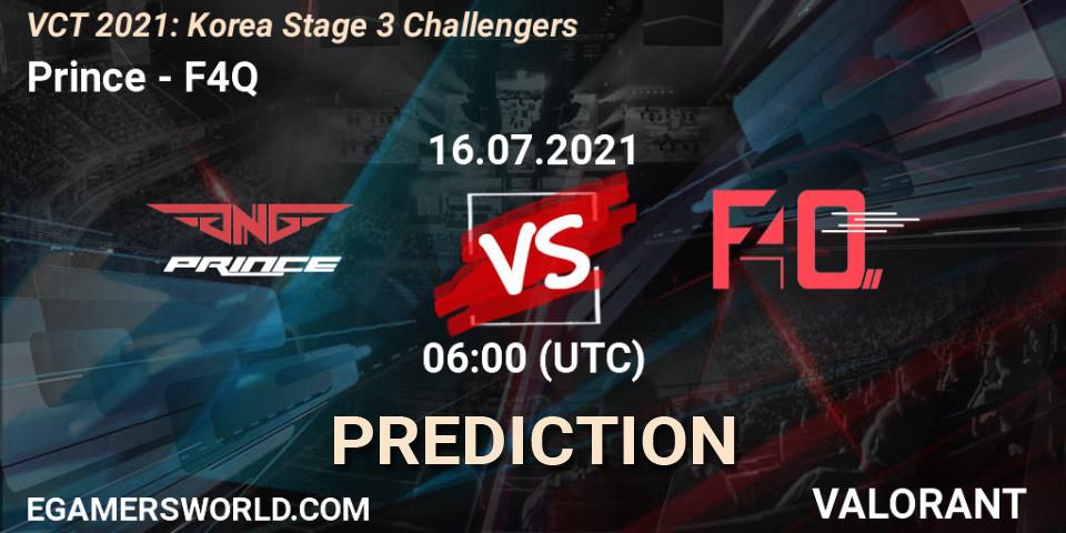 Prince vs F4Q: Betting TIp, Match Prediction. 16.07.2021 at 06:00. VALORANT, VCT 2021: Korea Stage 3 Challengers