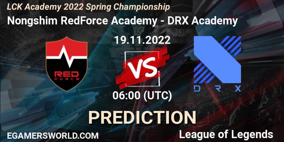 Nongshim RedForce Academy vs DRX Academy: Betting TIp, Match Prediction. 19.11.2022 at 08:25. LoL, LCK Academy 2022 Spring Championship
