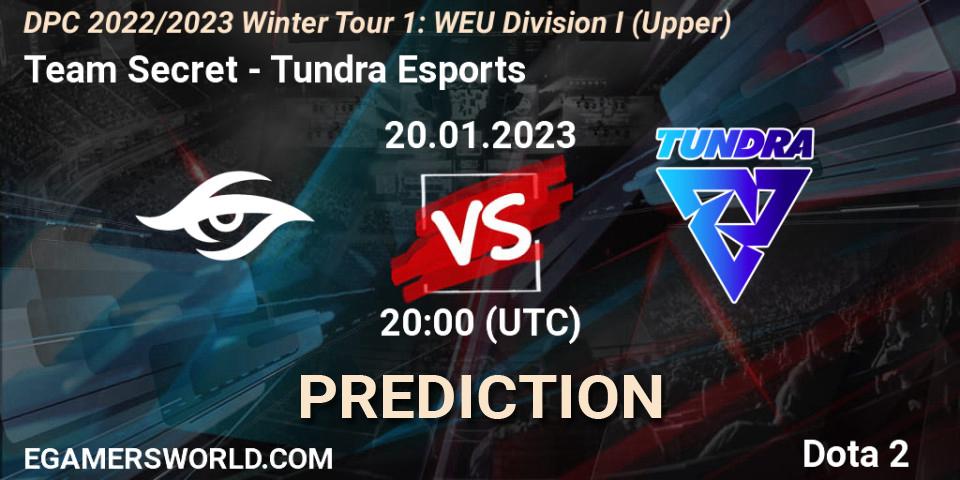 Team Secret vs Tundra Esports: Betting TIp, Match Prediction. 20.01.2023 at 19:55. Dota 2, DPC 2022/2023 Winter Tour 1: WEU Division I (Upper)