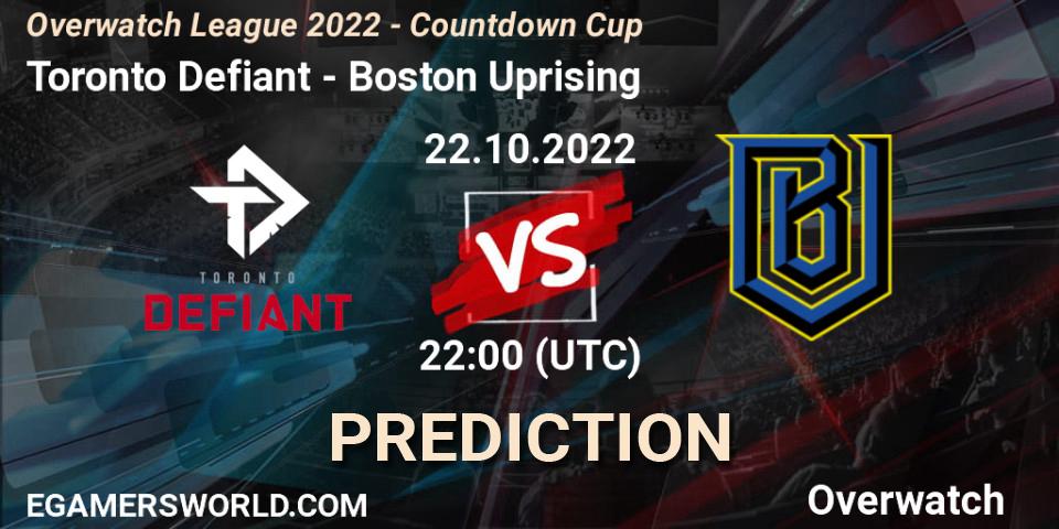 Toronto Defiant vs Boston Uprising: Betting TIp, Match Prediction. 22.10.22. Overwatch, Overwatch League 2022 - Countdown Cup