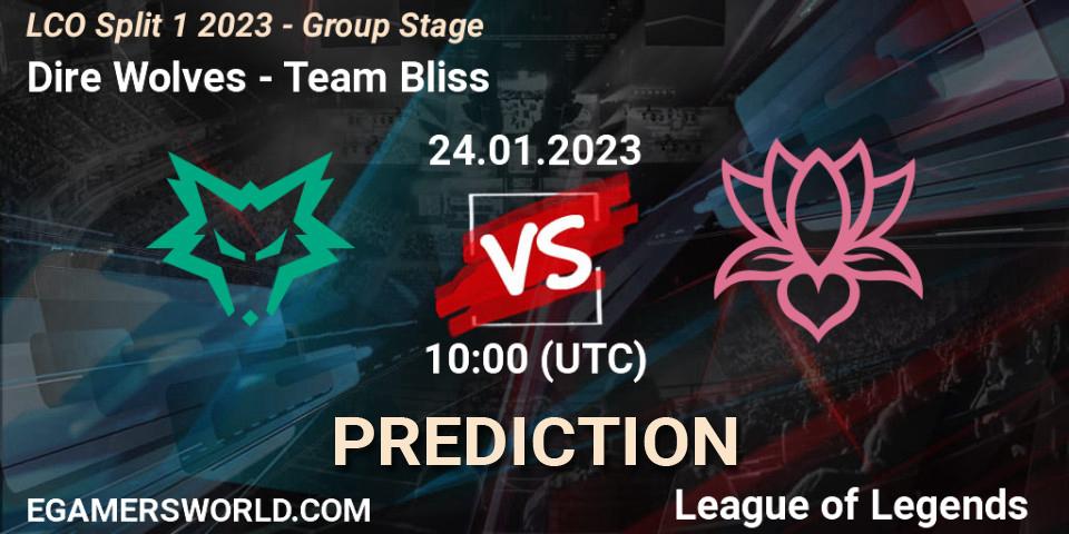 Dire Wolves vs Team Bliss: Betting TIp, Match Prediction. 24.01.2023 at 09:00. LoL, LCO Split 1 2023 - Group Stage