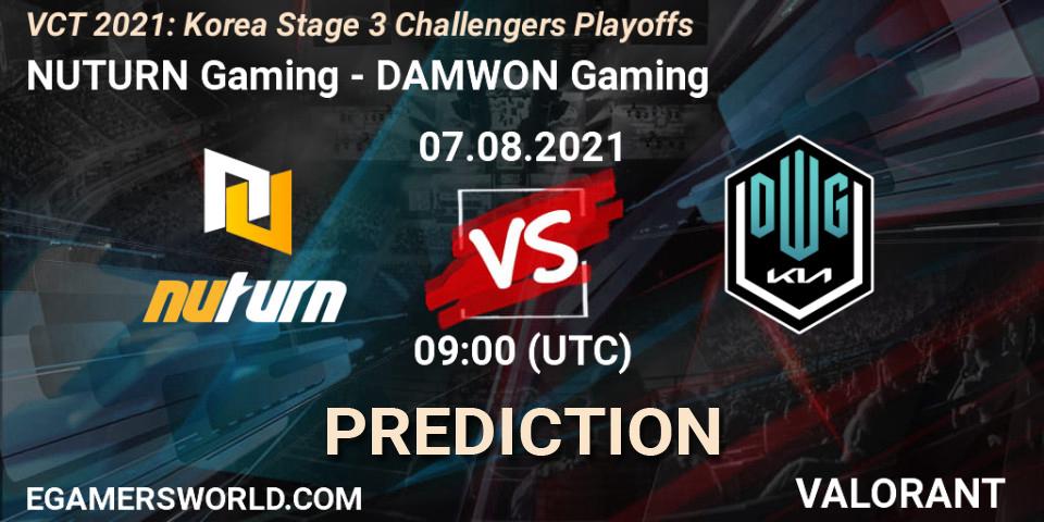 NUTURN Gaming vs DAMWON Gaming: Betting TIp, Match Prediction. 07.08.2021 at 11:00. VALORANT, VCT 2021: Korea Stage 3 Challengers Playoffs