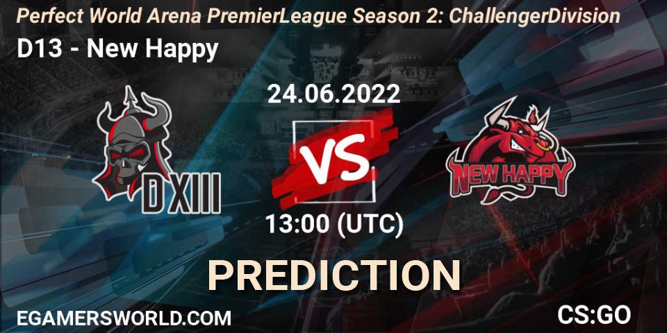 D13 vs New Happy: Betting TIp, Match Prediction. 24.06.22. CS2 (CS:GO), Perfect World Arena Premier League Season 2: Challenger Division