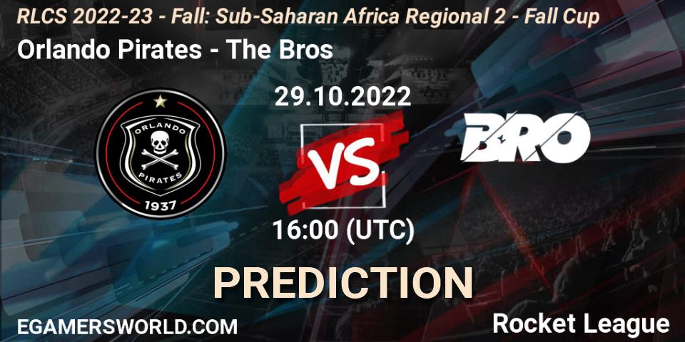 Orlando Pirates vs The Bros: Betting TIp, Match Prediction. 29.10.2022 at 16:00. Rocket League, RLCS 2022-23 - Fall: Sub-Saharan Africa Regional 2 - Fall Cup
