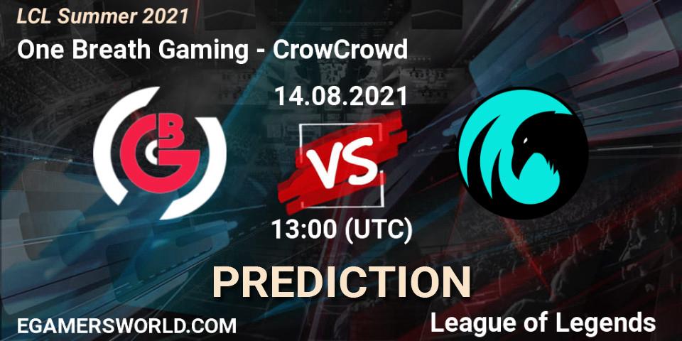 One Breath Gaming vs CrowCrowd: Betting TIp, Match Prediction. 14.08.21. LoL, LCL Summer 2021