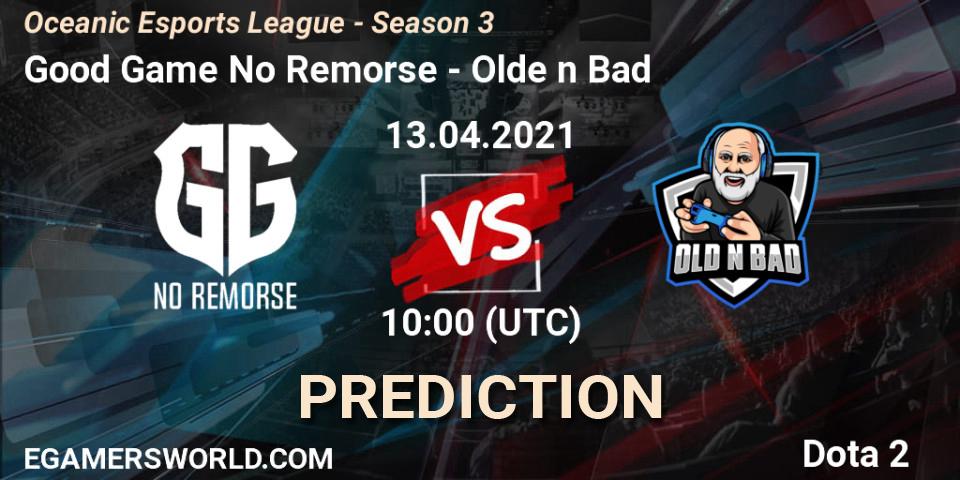 Good Game No Remorse vs Olde n Bad: Betting TIp, Match Prediction. 13.04.2021 at 11:20. Dota 2, Oceanic Esports League - Season 3