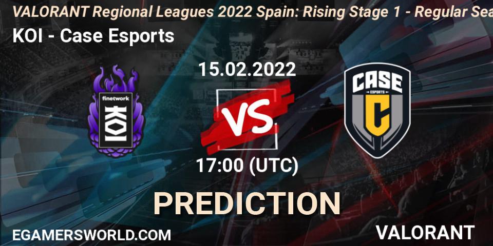 KOI vs Case Esports: Betting TIp, Match Prediction. 15.02.2022 at 17:00. VALORANT, VALORANT Regional Leagues 2022 Spain: Rising Stage 1 - Regular Season