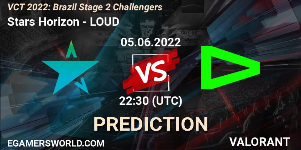Stars Horizon vs LOUD: Betting TIp, Match Prediction. 05.06.2022 at 22:30. VALORANT, VCT 2022: Brazil Stage 2 Challengers