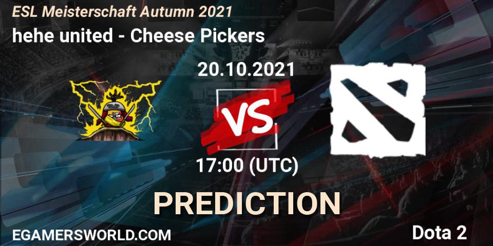 hehe united vs Cheese Pickers: Betting TIp, Match Prediction. 20.10.2021 at 16:58. Dota 2, ESL Meisterschaft Autumn 2021