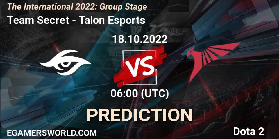 Team Secret vs Talon Esports: Betting TIp, Match Prediction. 18.10.22. Dota 2, The International 2022: Group Stage