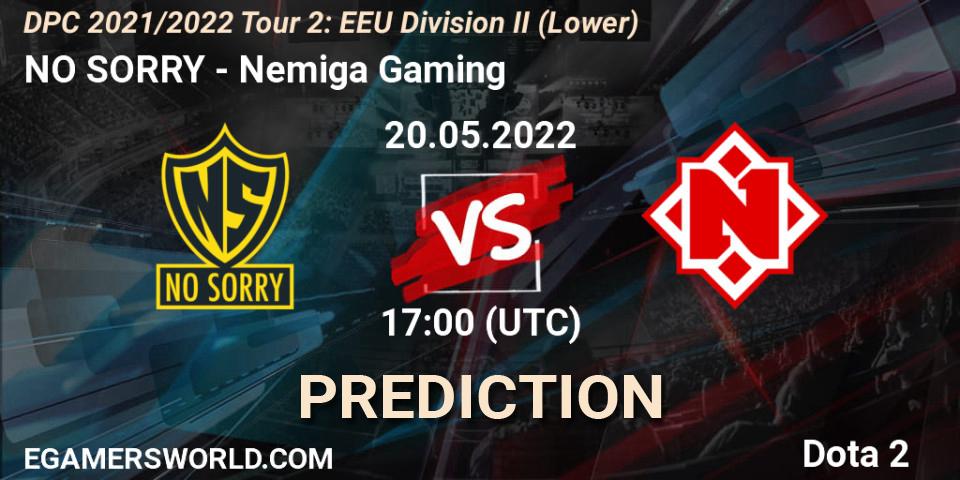 NO SORRY vs Nemiga Gaming: Betting TIp, Match Prediction. 20.05.2022 at 16:59. Dota 2, DPC 2021/2022 Tour 2: EEU Division II (Lower)