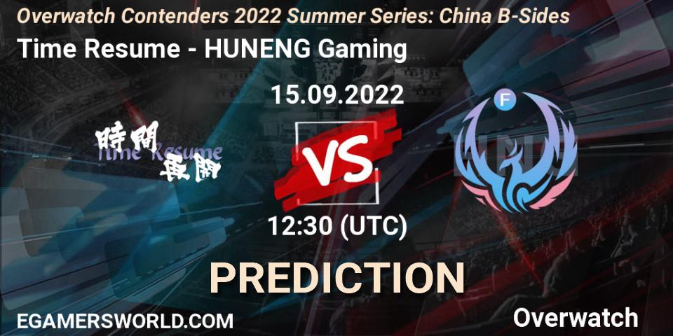 Time Resume vs HUNENG Gaming: Betting TIp, Match Prediction. 15.09.2022 at 11:45. Overwatch, Overwatch Contenders 2022 Summer Series: China B-Sides