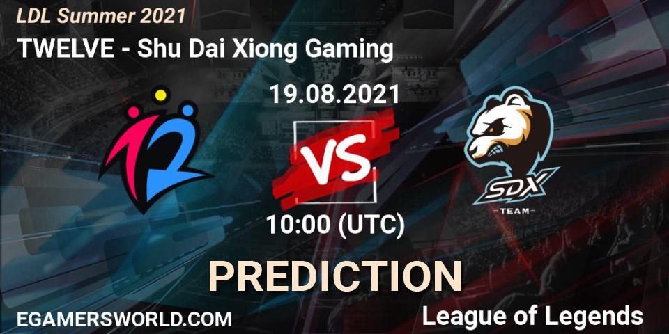 TWELVE vs Shu Dai Xiong Gaming: Betting TIp, Match Prediction. 19.08.21. LoL, LDL Summer 2021