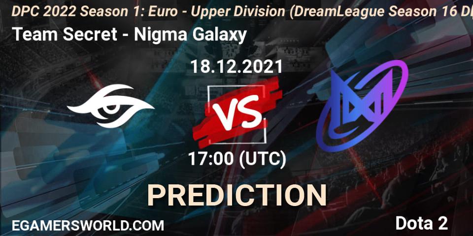 Team Secret vs Nigma Galaxy: Betting TIp, Match Prediction. 18.12.21. Dota 2, DPC 2022 Season 1: Euro - Upper Division (DreamLeague Season 16 DPC WEU)