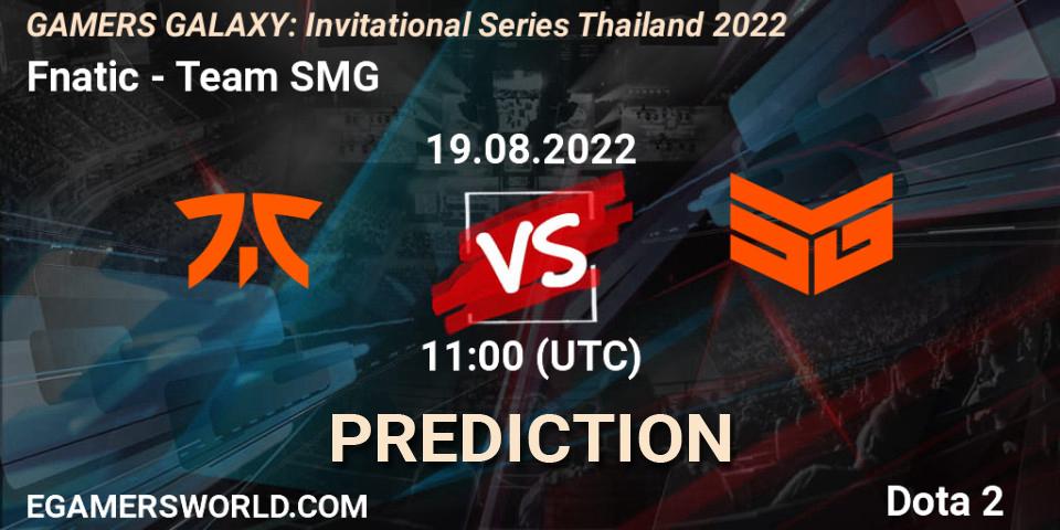 Fnatic vs Team SMG: Betting TIp, Match Prediction. 19.08.2022 at 11:30. Dota 2, GAMERS GALAXY: Invitational Series Thailand 2022