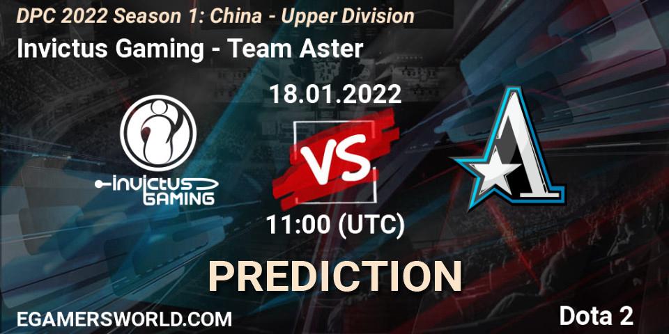 Invictus Gaming vs Team Aster: Betting TIp, Match Prediction. 18.01.2022 at 10:55. Dota 2, DPC 2022 Season 1: China - Upper Division