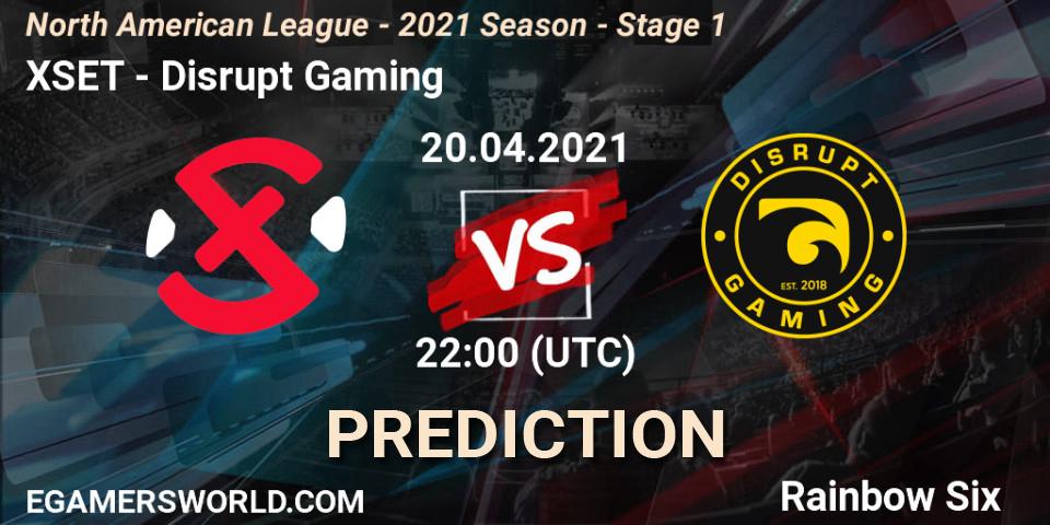 XSET vs Disrupt Gaming: Betting TIp, Match Prediction. 20.04.2021 at 22:00. Rainbow Six, North American League - 2021 Season - Stage 1