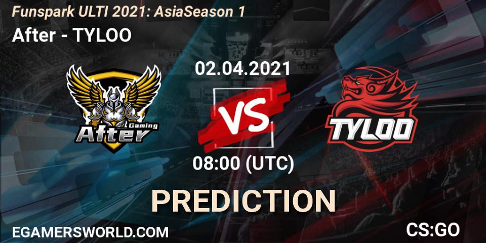 After vs TYLOO: Betting TIp, Match Prediction. 02.04.2021 at 07:35. Counter-Strike (CS2), Funspark ULTI 2021: Asia Season 1