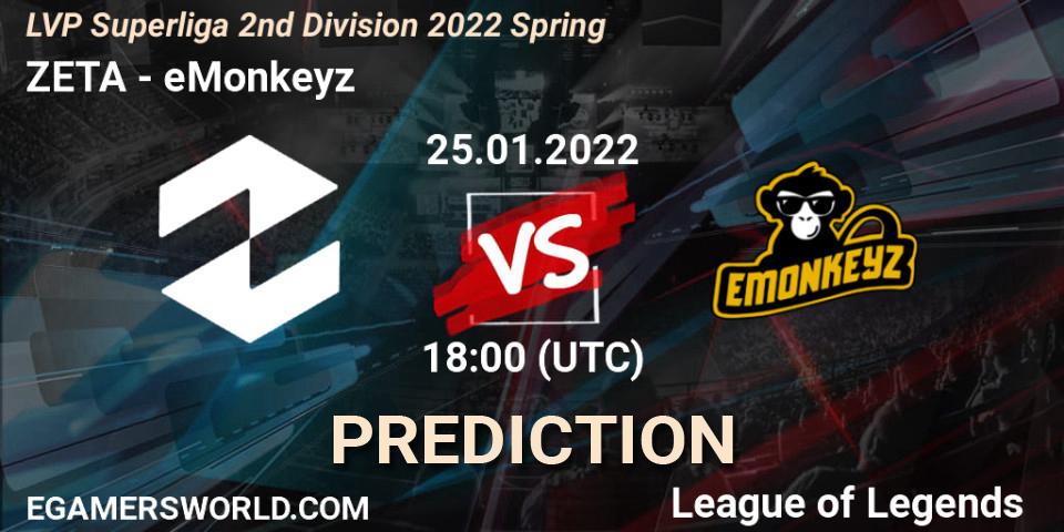 ZETA vs eMonkeyz: Betting TIp, Match Prediction. 25.01.22. LoL, LVP Superliga 2nd Division 2022 Spring