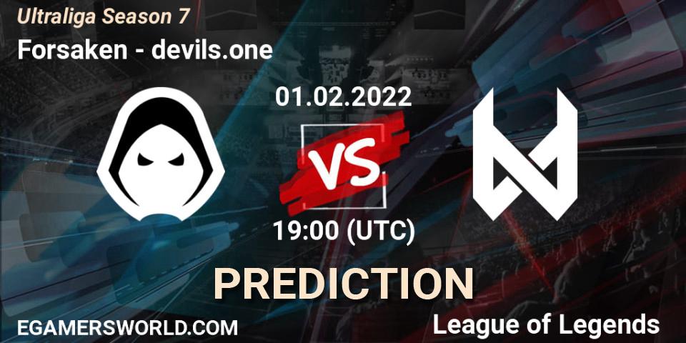 Forsaken vs devils.one: Betting TIp, Match Prediction. 01.02.2022 at 19:00. LoL, Ultraliga Season 7