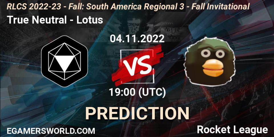 True Neutral vs Lotus: Betting TIp, Match Prediction. 04.11.22. Rocket League, RLCS 2022-23 - Fall: South America Regional 3 - Fall Invitational