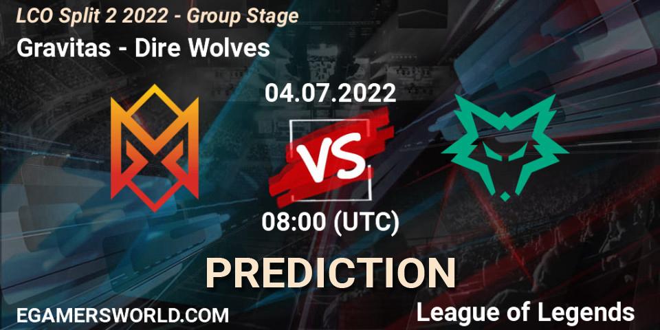 Gravitas vs Dire Wolves: Betting TIp, Match Prediction. 04.07.22. LoL, LCO Split 2 2022 - Group Stage