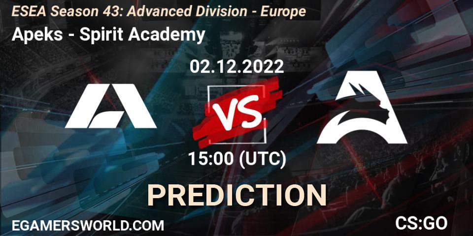 Apeks vs Spirit Academy: Betting TIp, Match Prediction. 02.12.22. CS2 (CS:GO), ESEA Season 43: Advanced Division - Europe