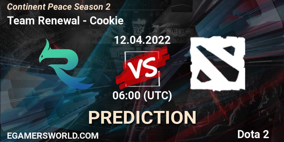 Team Renewal vs Cookie: Betting TIp, Match Prediction. 12.04.2022 at 06:11. Dota 2, Continent Peace Season 2 