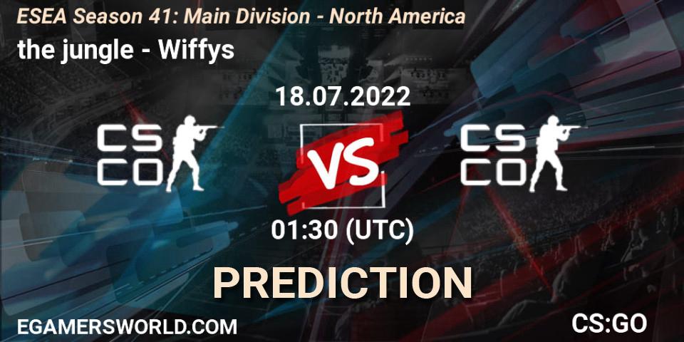 the jungle vs Wiffys: Betting TIp, Match Prediction. 18.07.2022 at 01:00. Counter-Strike (CS2), ESEA Season 41: Main Division - North America
