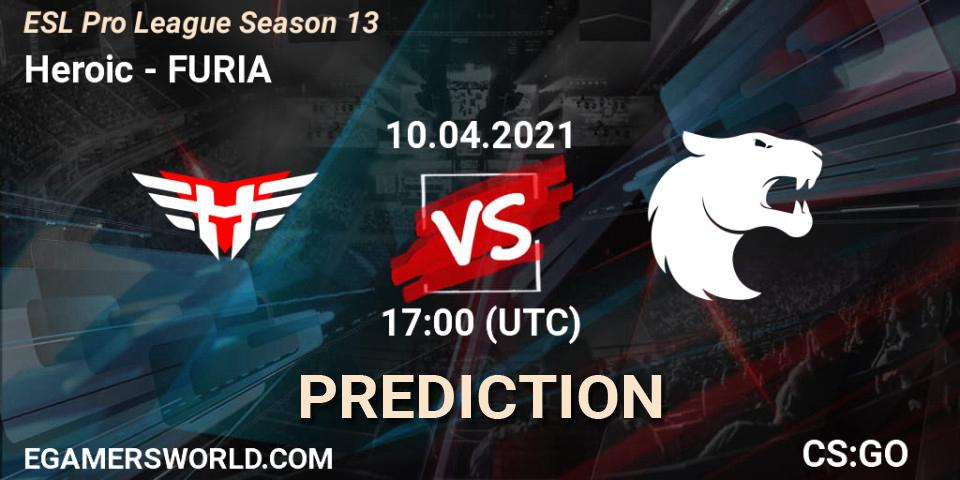 Heroic vs FURIA: Betting TIp, Match Prediction. 10.04.2021 at 17:00. Counter-Strike (CS2), ESL Pro League Season 13