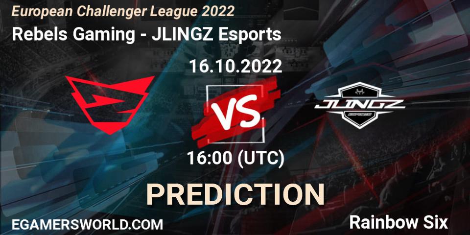 Rebels Gaming vs JLINGZ Esports: Betting TIp, Match Prediction. 21.10.2022 at 16:00. Rainbow Six, European Challenger League 2022