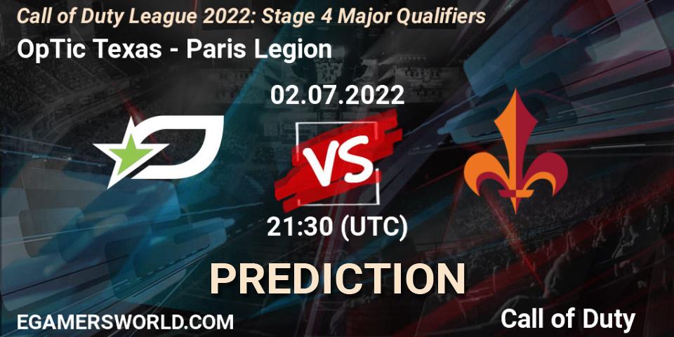 OpTic Texas vs Paris Legion: Betting TIp, Match Prediction. 02.07.2022 at 20:30. Call of Duty, Call of Duty League 2022: Stage 4