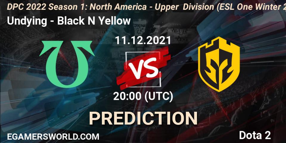 Undying vs Black N Yellow: Betting TIp, Match Prediction. 11.12.2021 at 21:53. Dota 2, DPC 2022 Season 1: North America - Upper Division (ESL One Winter 2021)