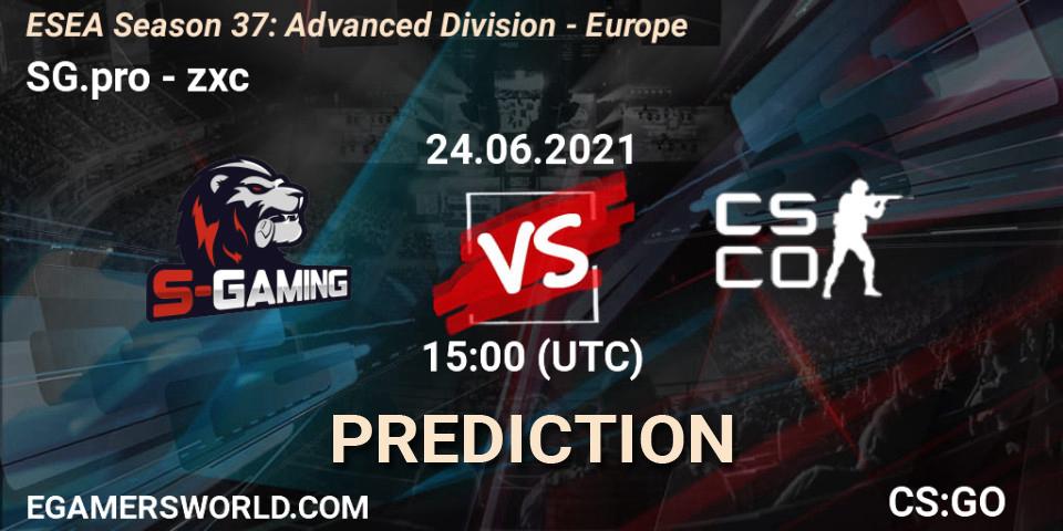 SG.pro vs zxc: Betting TIp, Match Prediction. 24.06.21. CS2 (CS:GO), ESEA Season 37: Advanced Division - Europe
