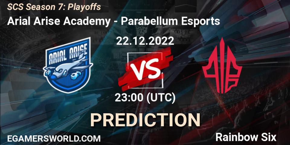 Arial Arise Academy vs Parabellum Esports: Betting TIp, Match Prediction. 22.12.2022 at 23:00. Rainbow Six, SCS Season 7: Playoffs