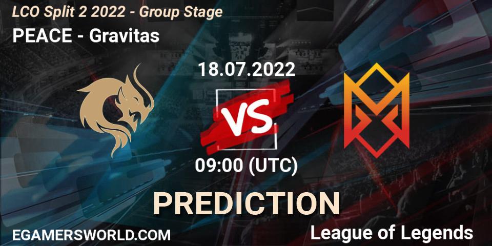 PEACE vs Gravitas: Betting TIp, Match Prediction. 18.07.22. LoL, LCO Split 2 2022 - Group Stage