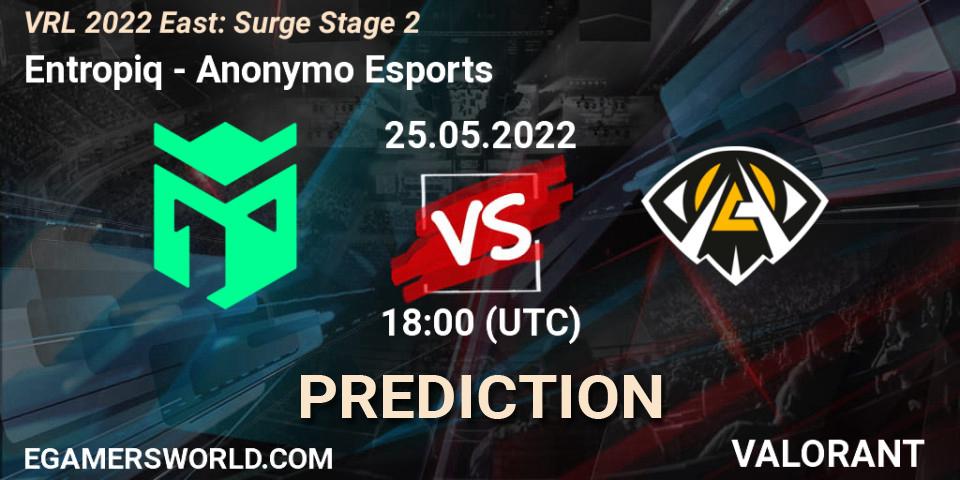 Entropiq vs Anonymo Esports: Betting TIp, Match Prediction. 25.05.2022 at 19:00. VALORANT, VRL 2022 East: Surge Stage 2