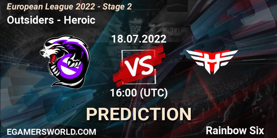 Outsiders vs Heroic: Betting TIp, Match Prediction. 18.07.2022 at 17:00. Rainbow Six, European League 2022 - Stage 2