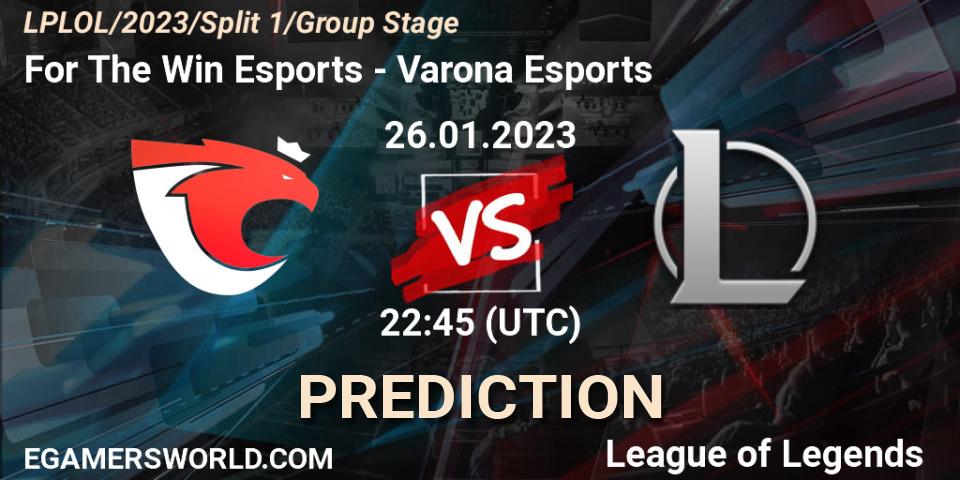 For The Win Esports vs Varona Esports: Betting TIp, Match Prediction. 26.01.2023 at 22:45. LoL, LPLOL Split 1 2023 - Group Stage