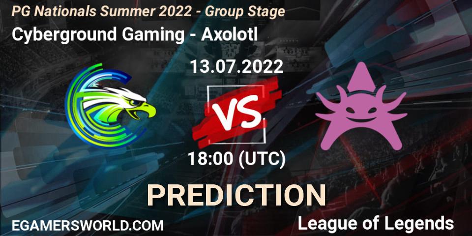Cyberground Gaming vs Axolotl: Betting TIp, Match Prediction. 13.07.2022 at 18:00. LoL, PG Nationals Summer 2022 - Group Stage