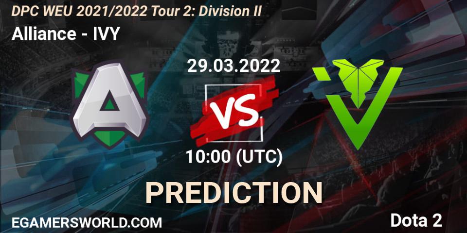 Alliance vs IVY: Betting TIp, Match Prediction. 29.03.22. Dota 2, DPC 2021/2022 Tour 2: WEU Division II (Lower) - DreamLeague Season 17
