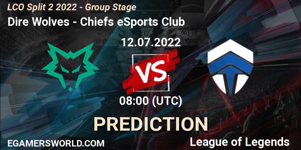 Dire Wolves vs Chiefs eSports Club: Betting TIp, Match Prediction. 12.07.22. LoL, LCO Split 2 2022 - Group Stage