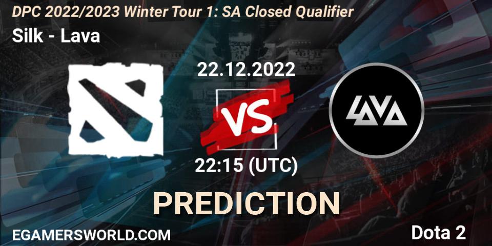 Silk vs Lava: Betting TIp, Match Prediction. 22.12.2022 at 22:25. Dota 2, DPC 2022/2023 Winter Tour 1: SA Closed Qualifier
