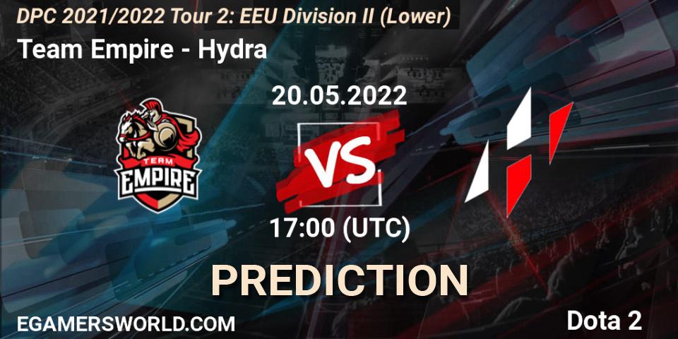 Team Empire vs Hydra: Betting TIp, Match Prediction. 20.05.2022 at 17:00. Dota 2, DPC 2021/2022 Tour 2: EEU Division II (Lower)
