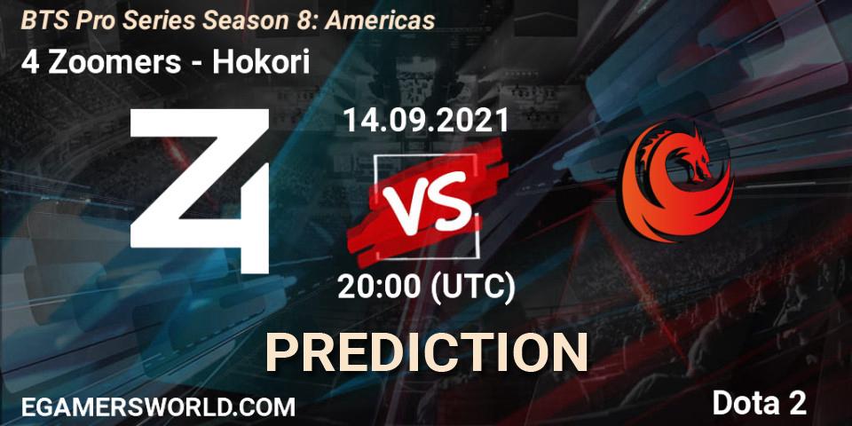 4 Zoomers vs Hokori: Betting TIp, Match Prediction. 14.09.2021 at 20:01. Dota 2, BTS Pro Series Season 8: Americas