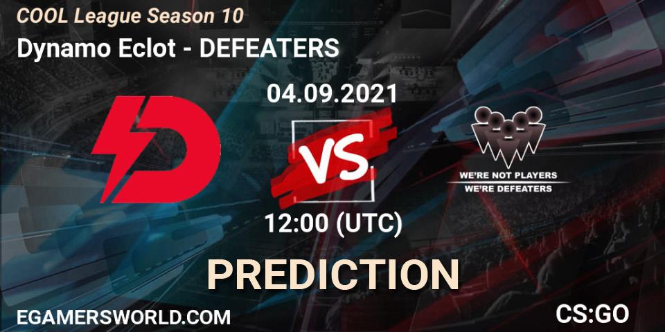 Dynamo Eclot vs DEFEATERS: Betting TIp, Match Prediction. 04.09.2021 at 08:00. Counter-Strike (CS2), COOL League Season 10