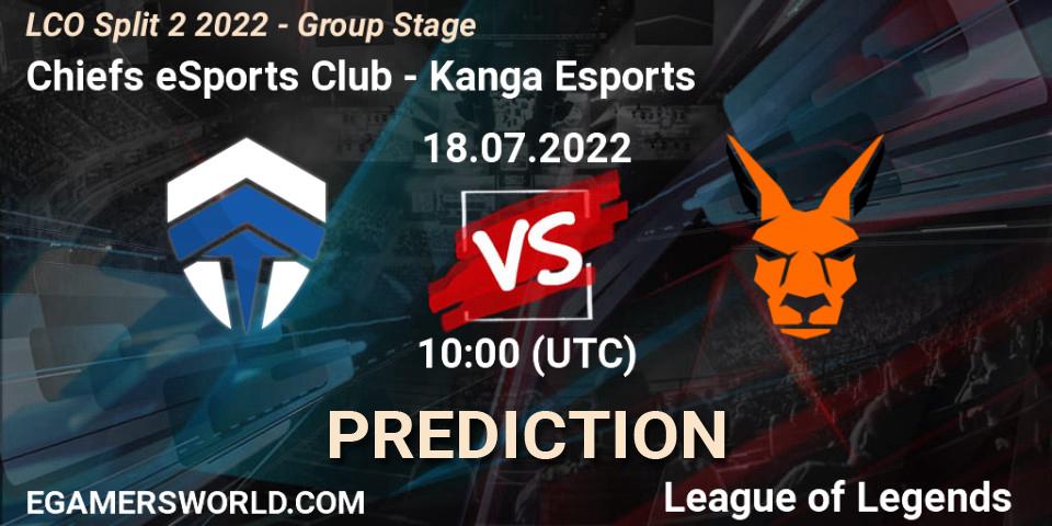 Chiefs eSports Club vs Kanga Esports: Betting TIp, Match Prediction. 18.07.2022 at 10:00. LoL, LCO Split 2 2022 - Group Stage